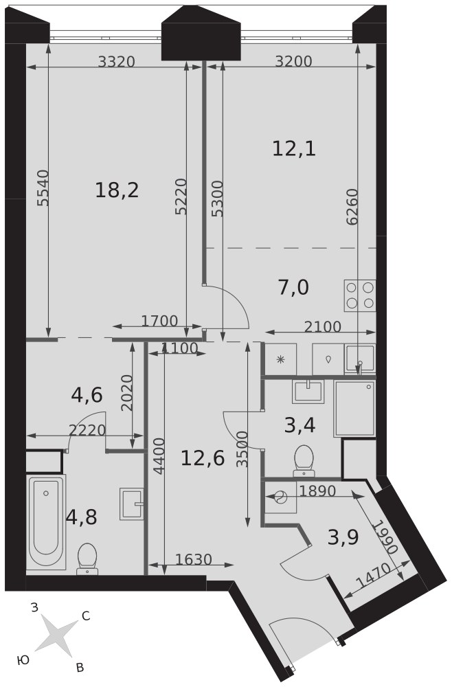 Планировка 66.6 м²