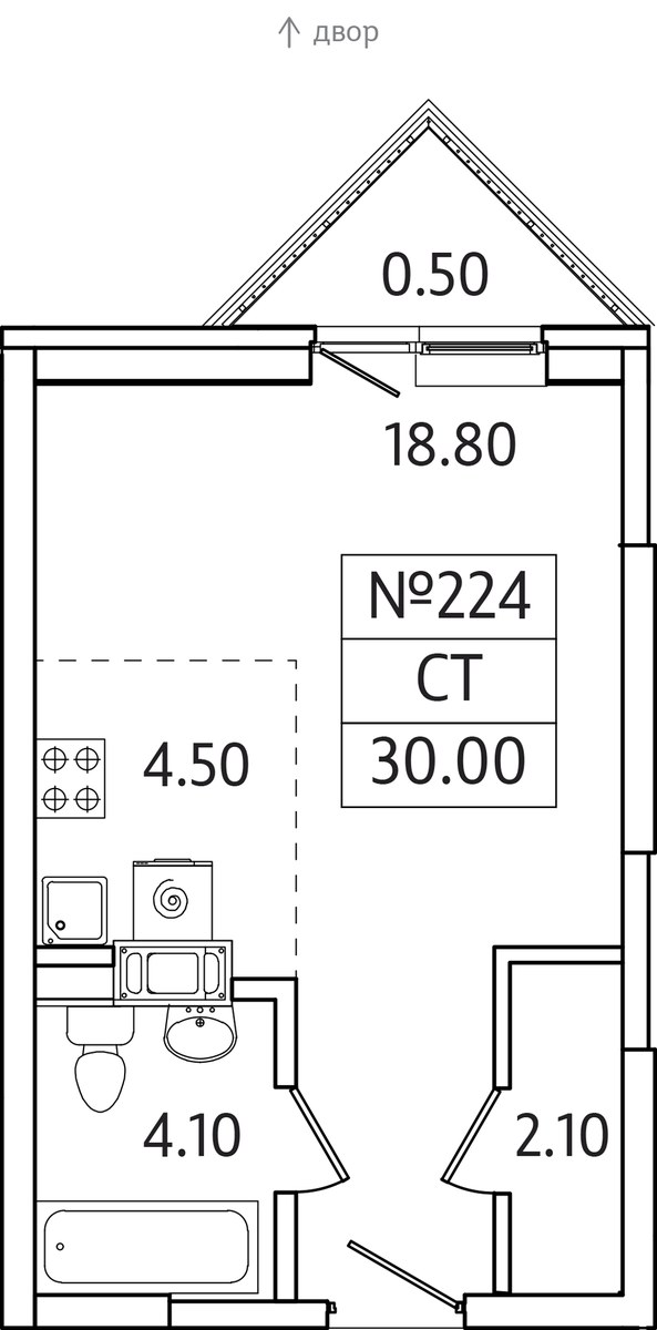 Планировка: Студия, 30.0 м²