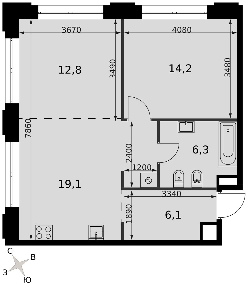 Планировка 58.5 м²