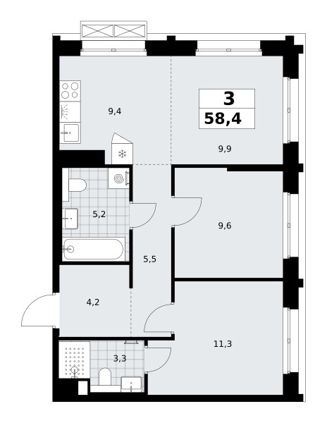 Планировка 58.4 м²