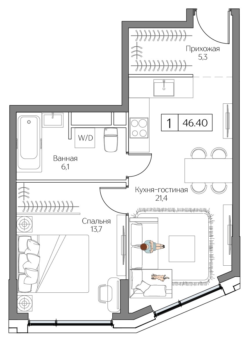 Планировка 46.4 м²