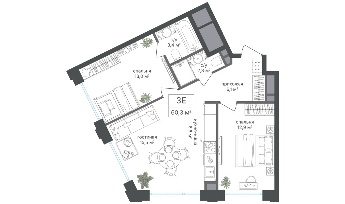 Планировка 60.3 м²
