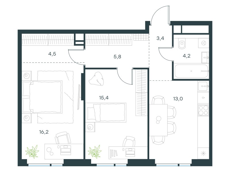 Планировка 62.5 м²