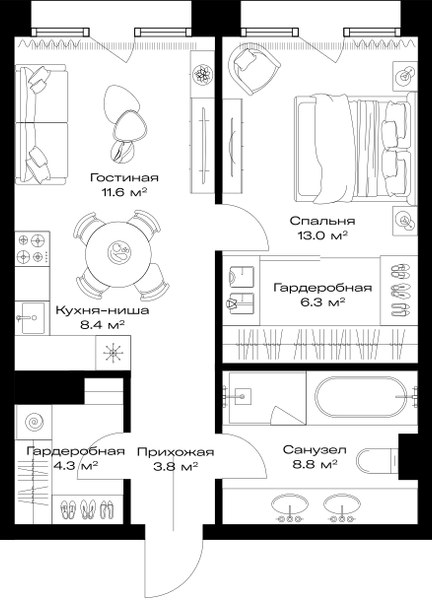Планировка 56.2 м²