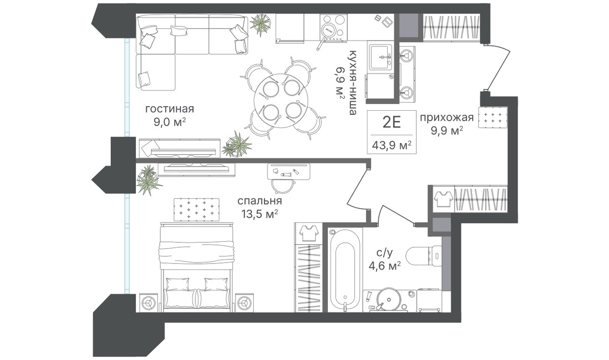 Планировка 44.1 м²