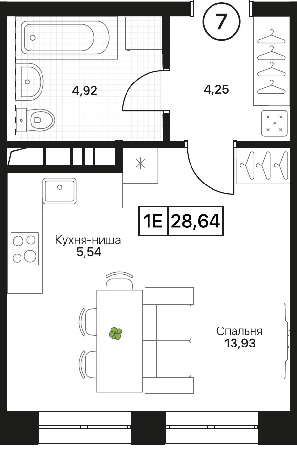Планировка 28.64 м²