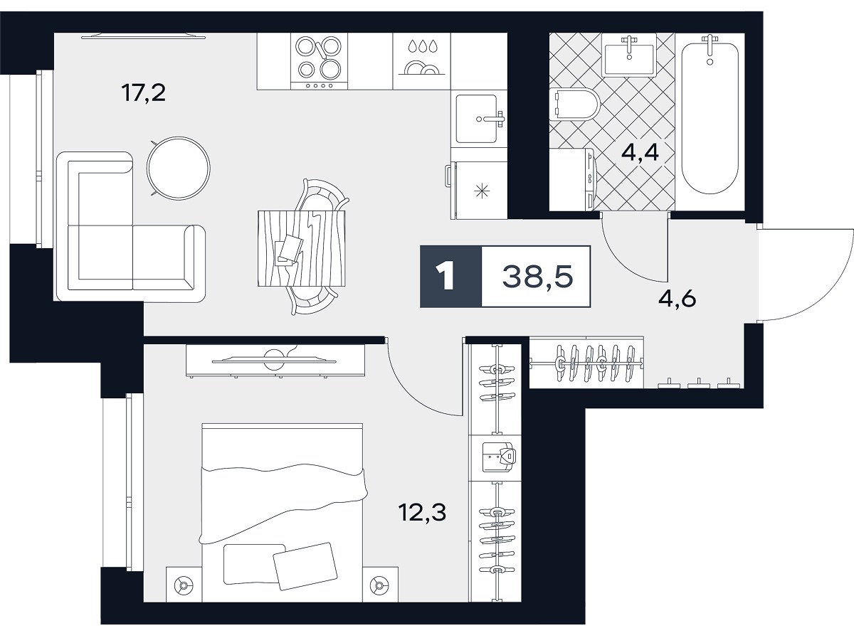 Планировка 38.5 м²