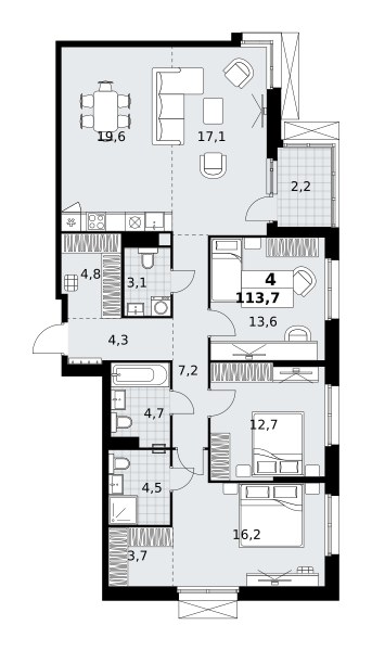 Планировка 113.7 м²