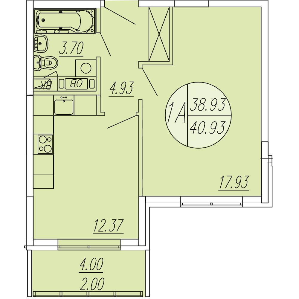 Планировка 40.93 м²