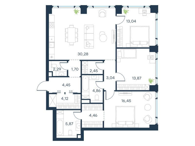 Планировка 106.88 м²