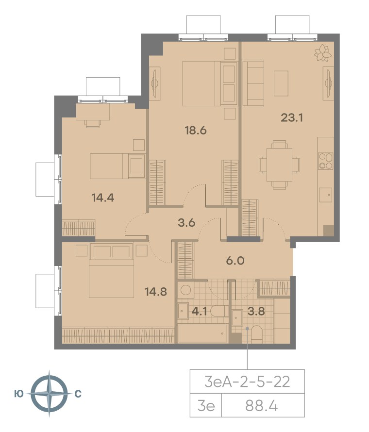 Планировка 88.4 м²