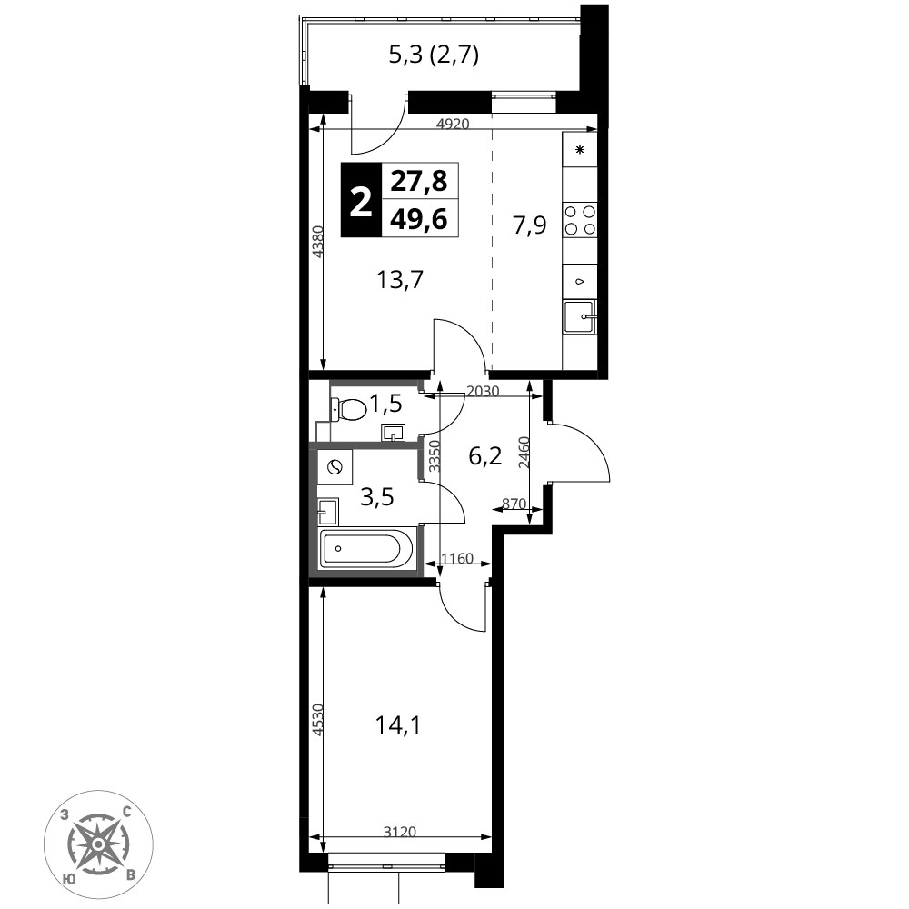 Планировка 49.6 м²