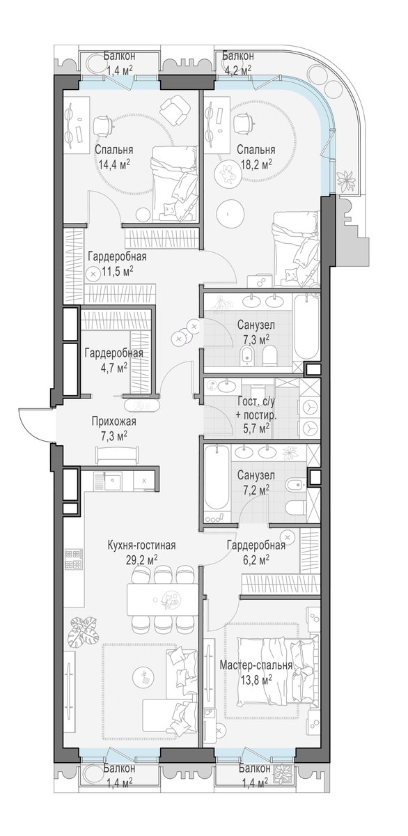 Планировка 126.9 м²