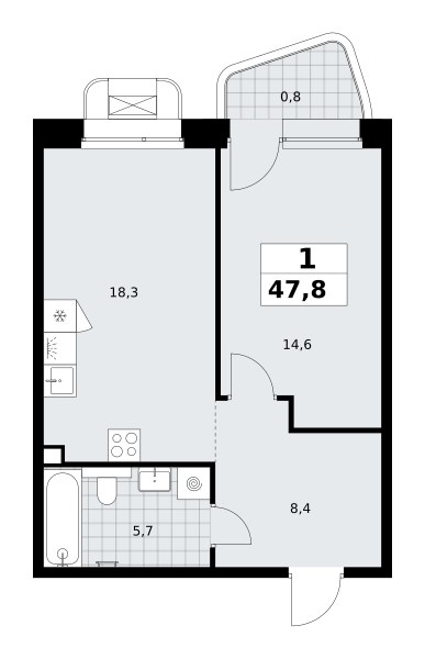 Планировка 47.8 м²