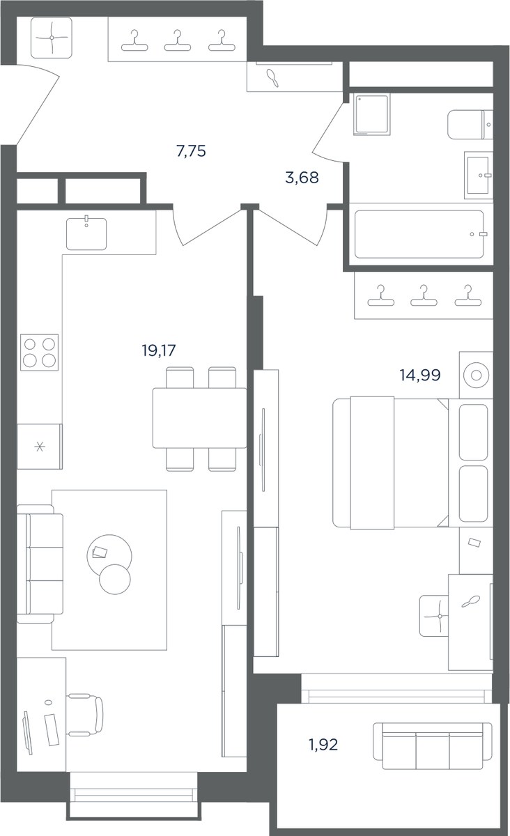 Планировка 47.5 м²