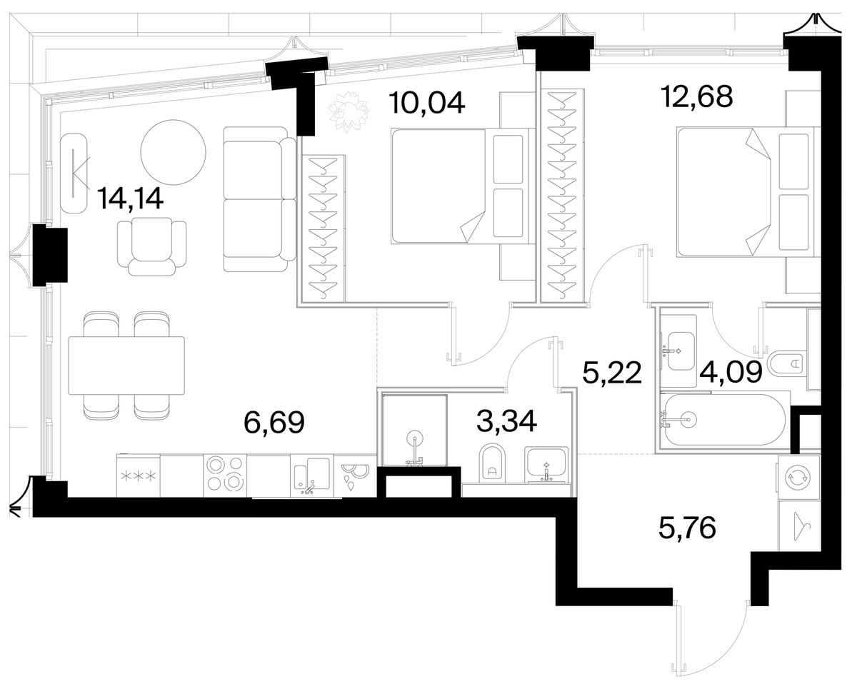 Планировка 61.96 м²