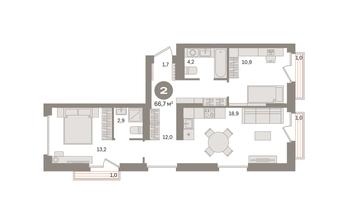 Планировка 66.72 м²