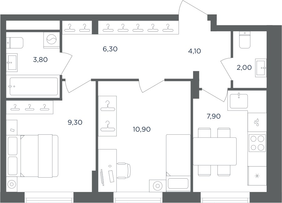 Планировка 44.5 м²