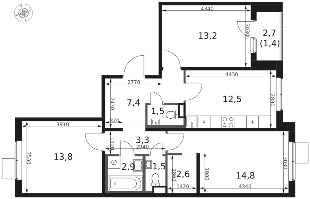Планировка 74.9 м²