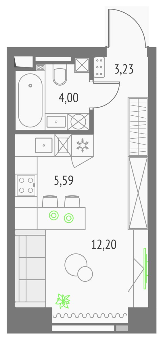 Планировка 25.02 м²