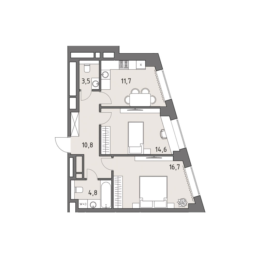 Планировка 62.1 м²