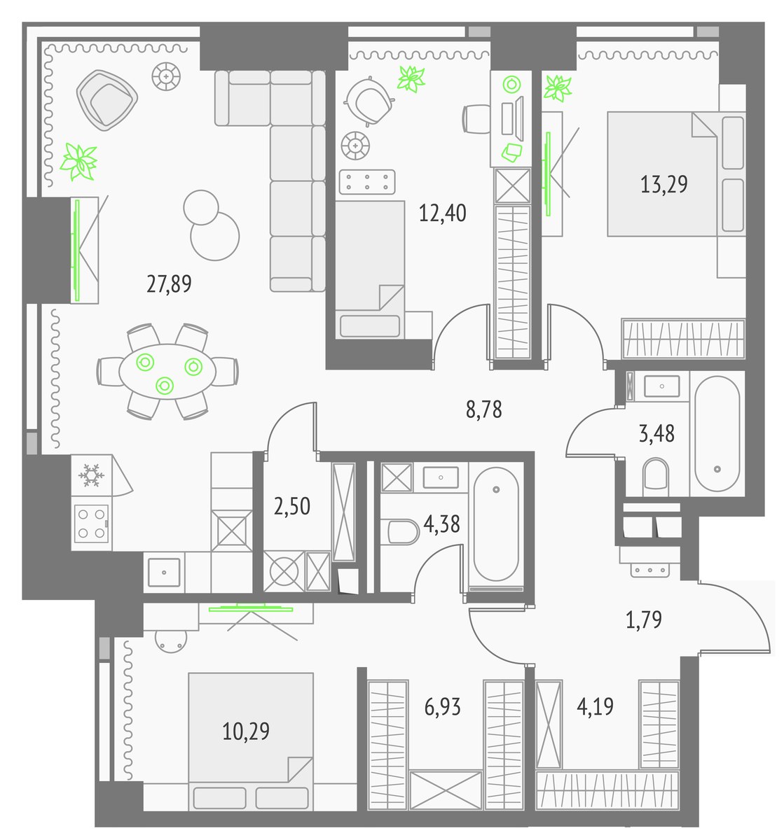 Планировка 98.54 м²