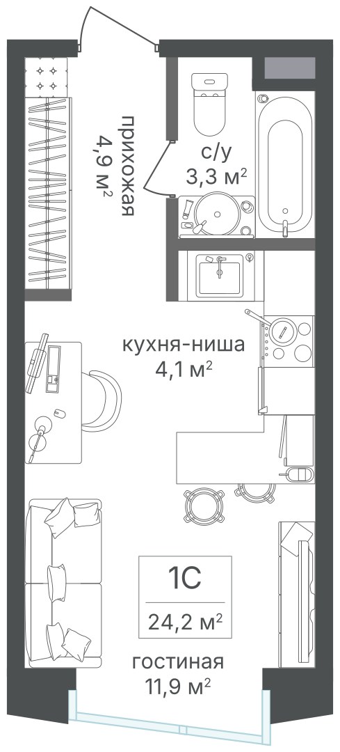 Планировка 24.2 м²