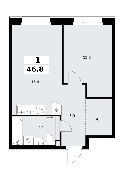 Планировка 46.8 м²