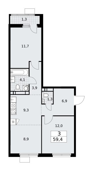 Планировка 59.4 м²