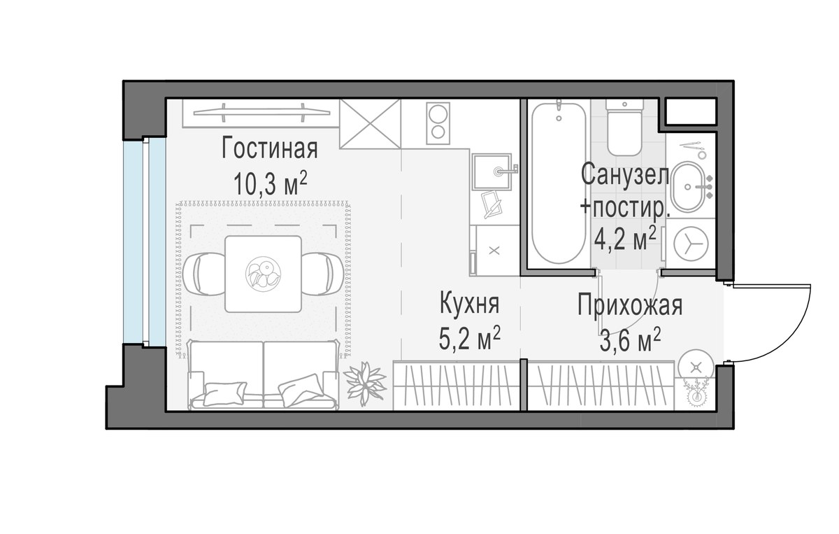 Планировка: 1-комнатная, 23.3 м²