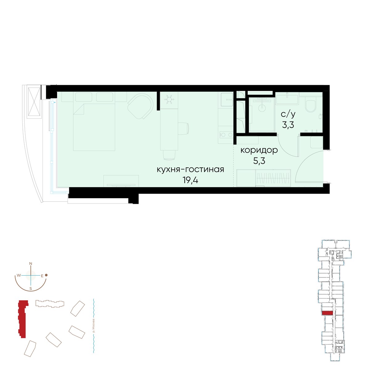 Планировка: Студия, 28.0 м²