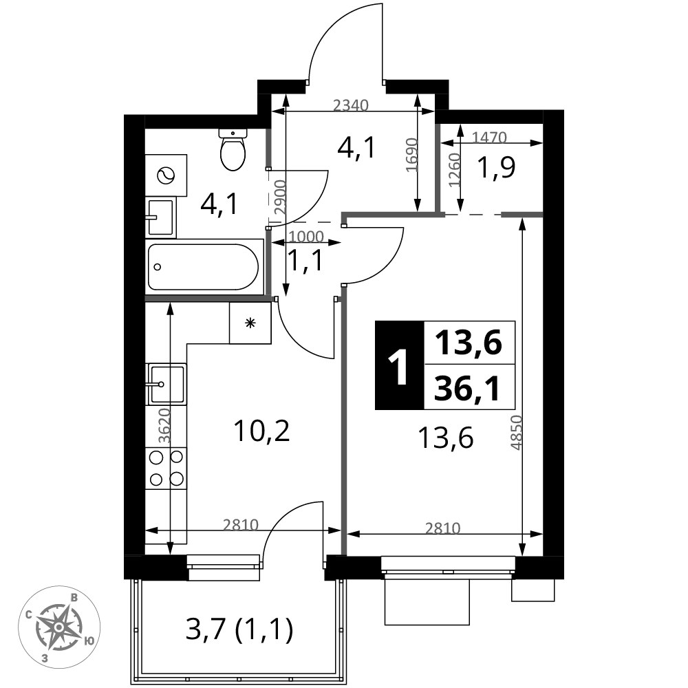 Планировка 36.1 м²