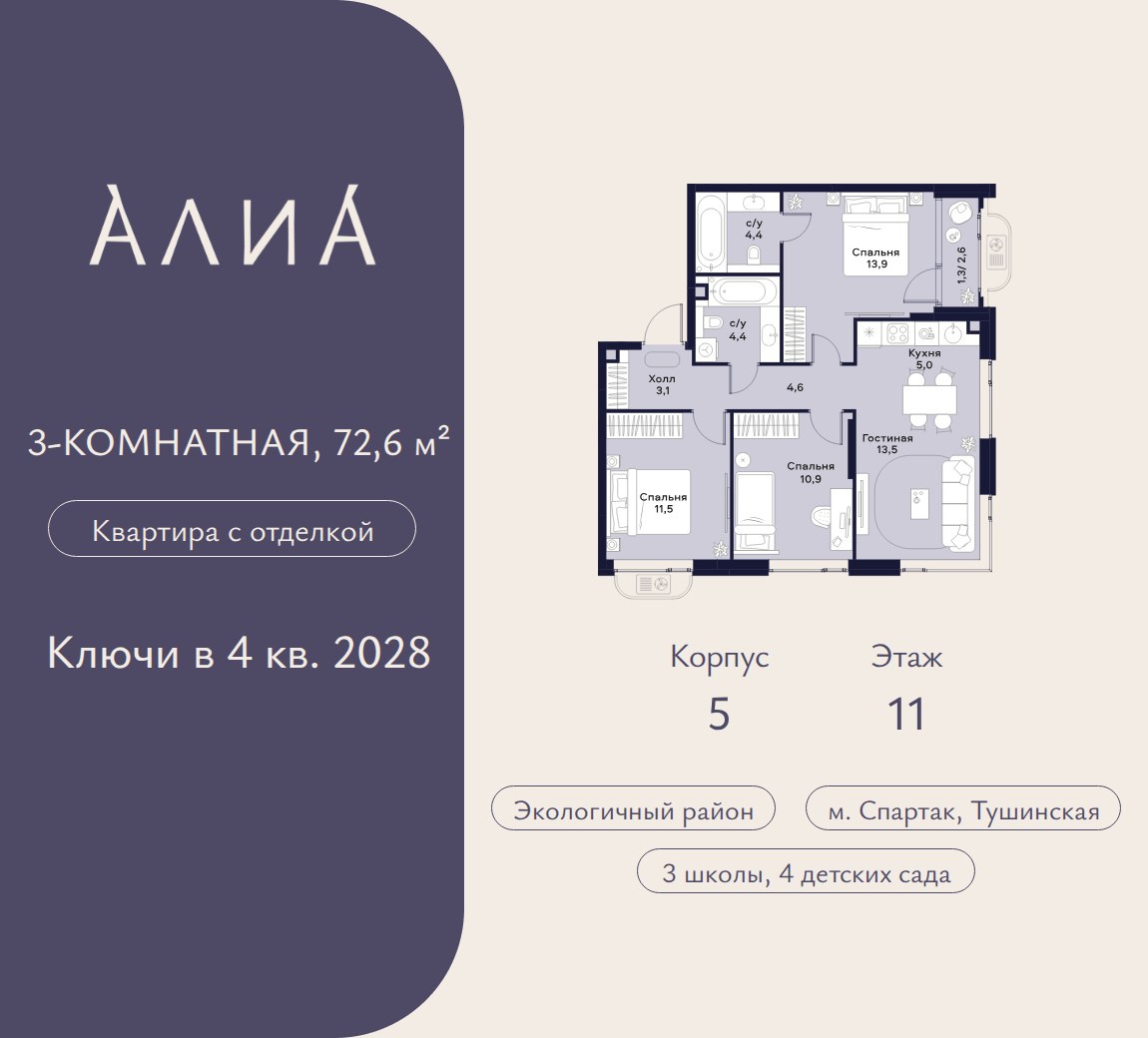 Планировка 72.6 м²