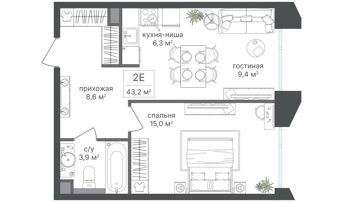 Планировка 43.2 м²