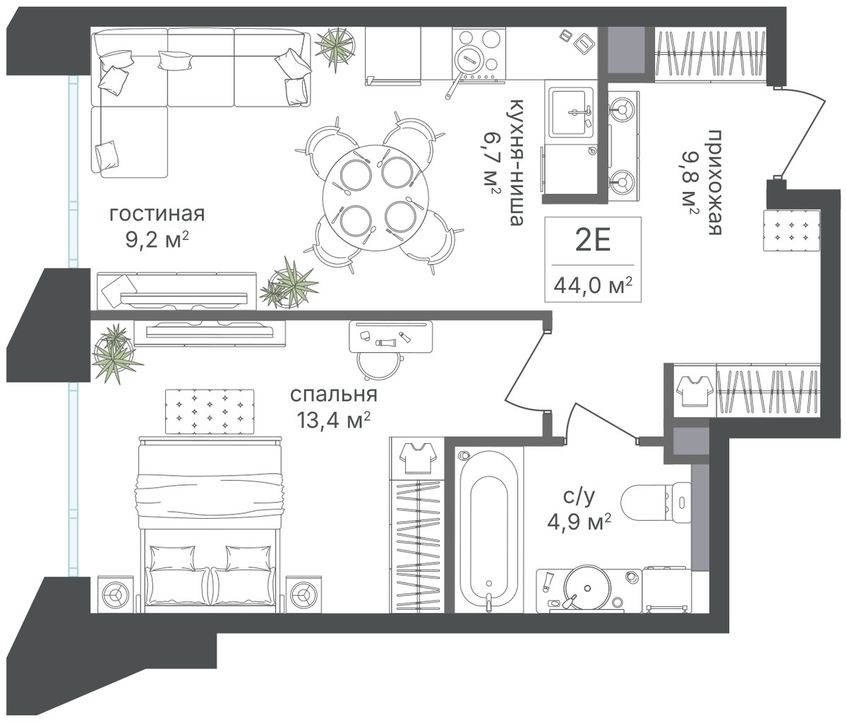 Планировка 44.0 м²