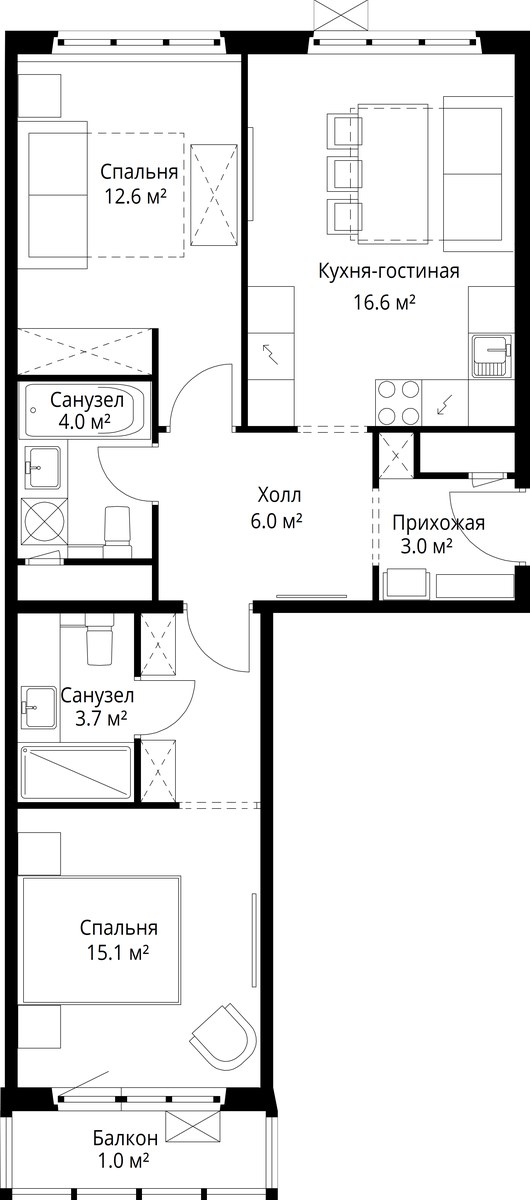 Планировка 62.0 м²