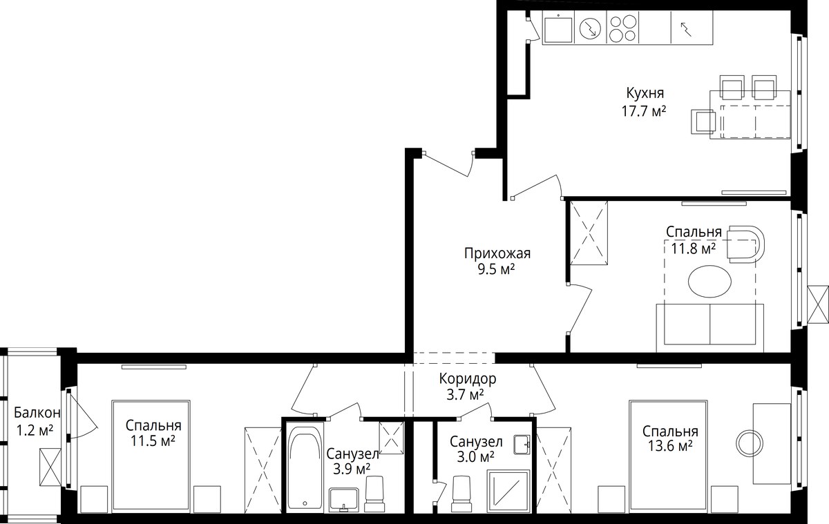Планировка 75.9 м²