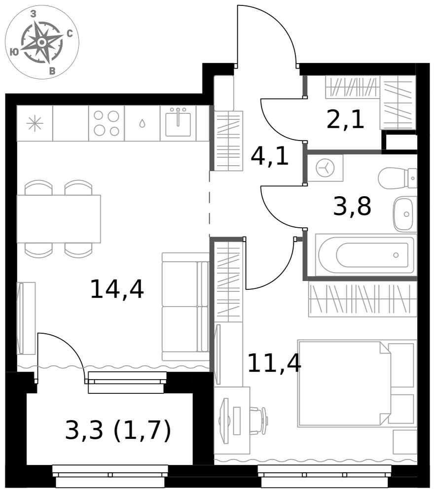 Планировка 37.5 м²