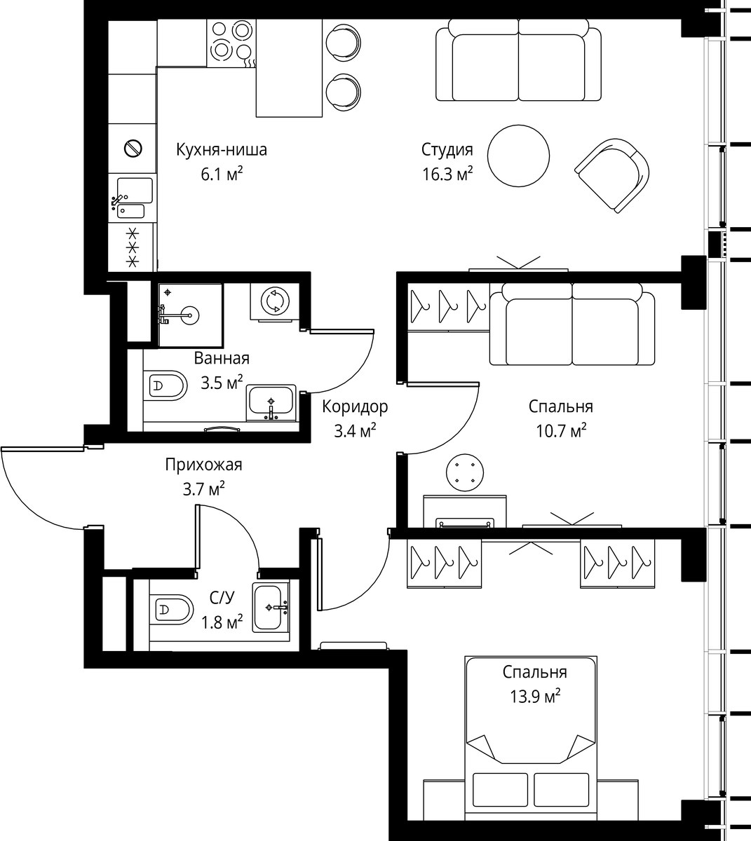 Планировка 59.4 м²