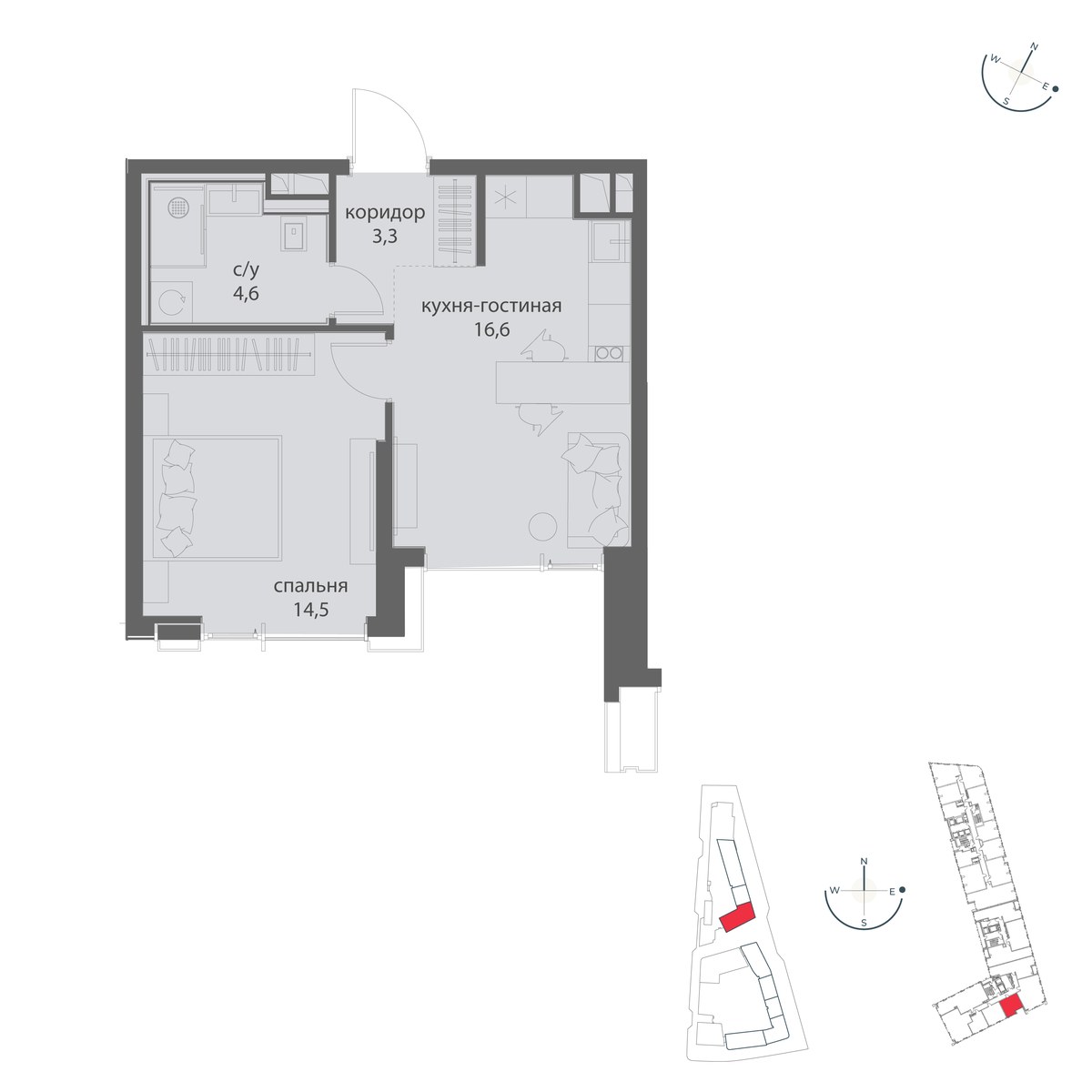 Планировка 39.0 м²