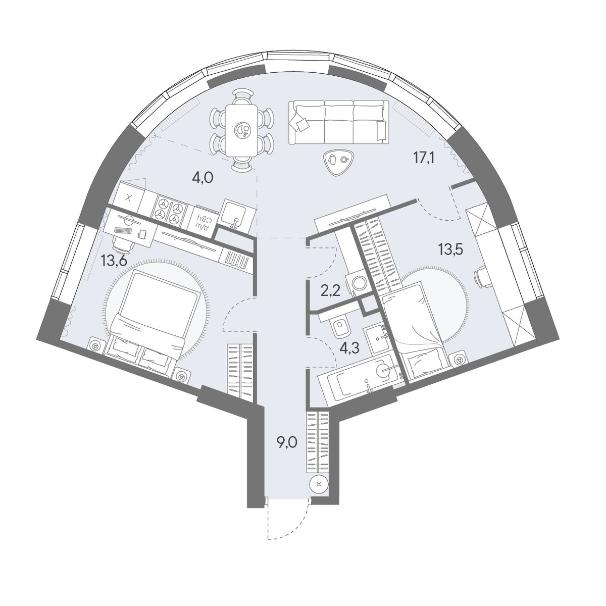 Планировка 63.8 м²