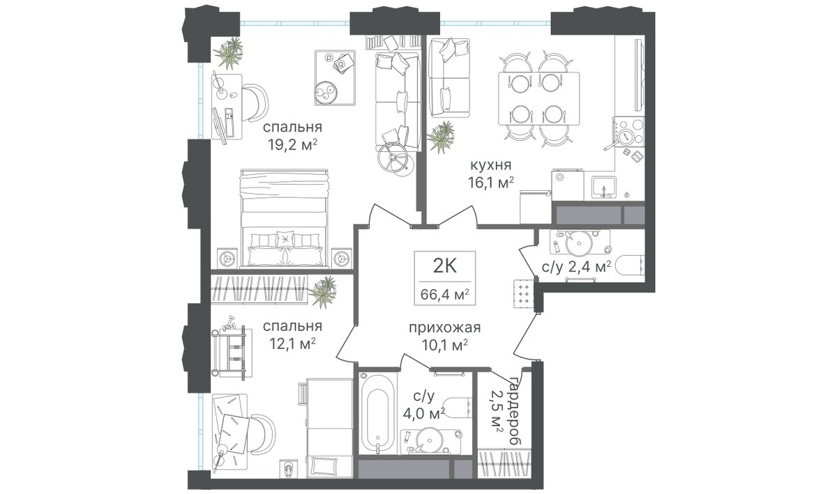 Планировка 65.7 м²