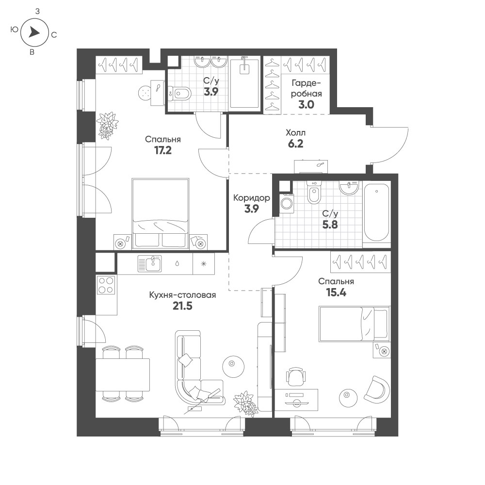 Планировка 76.9 м²
