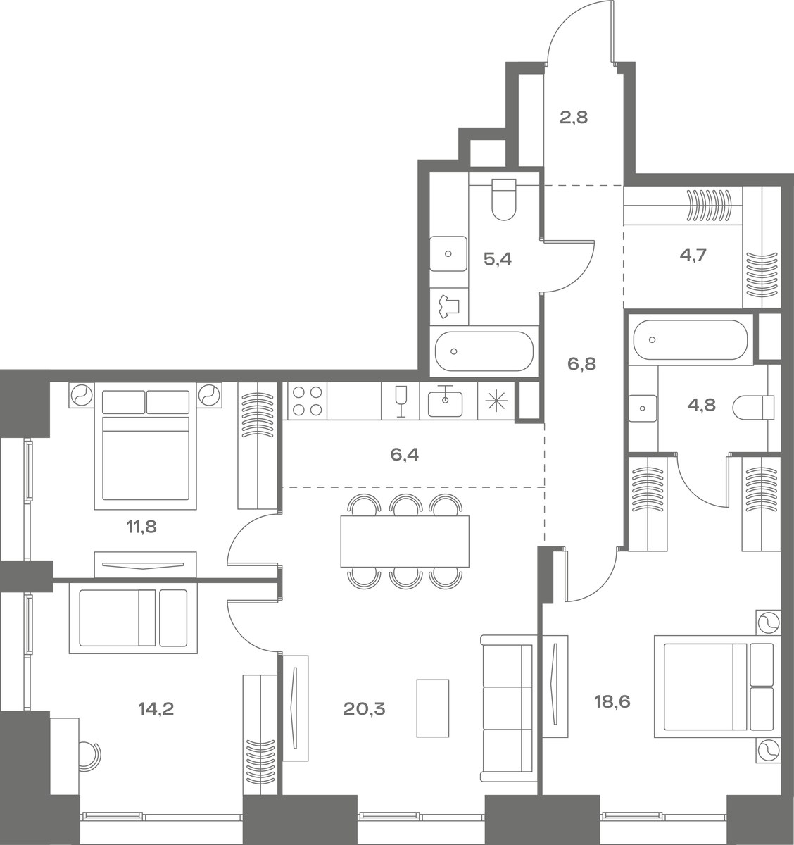 Планировка 95.8 м²