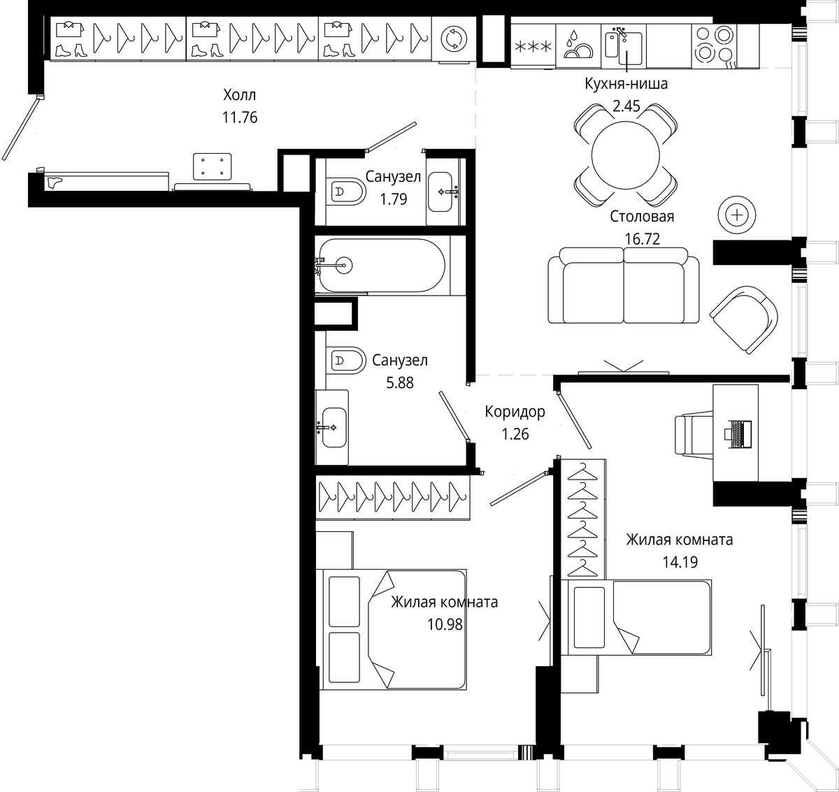Планировка 65.2 м²