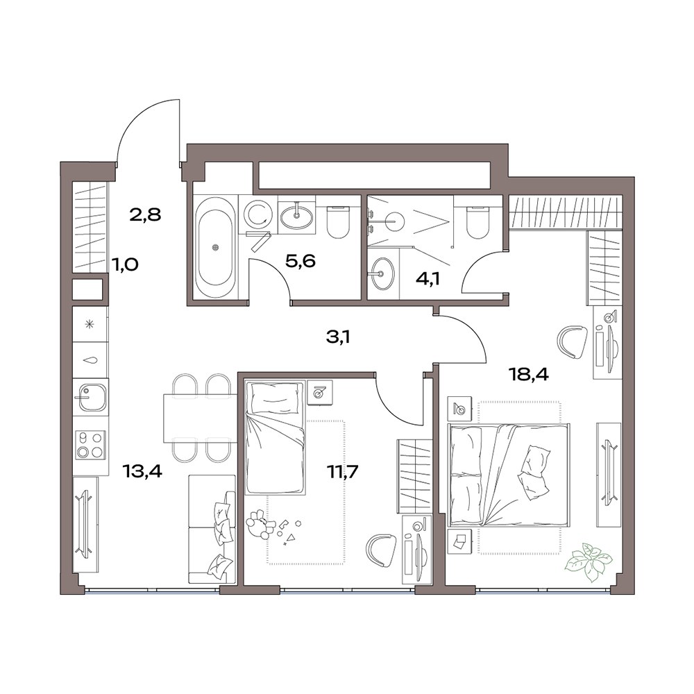 Планировка 60.1 м²