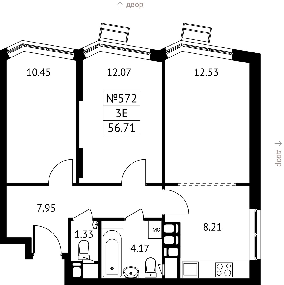 Планировка 56.71 м²