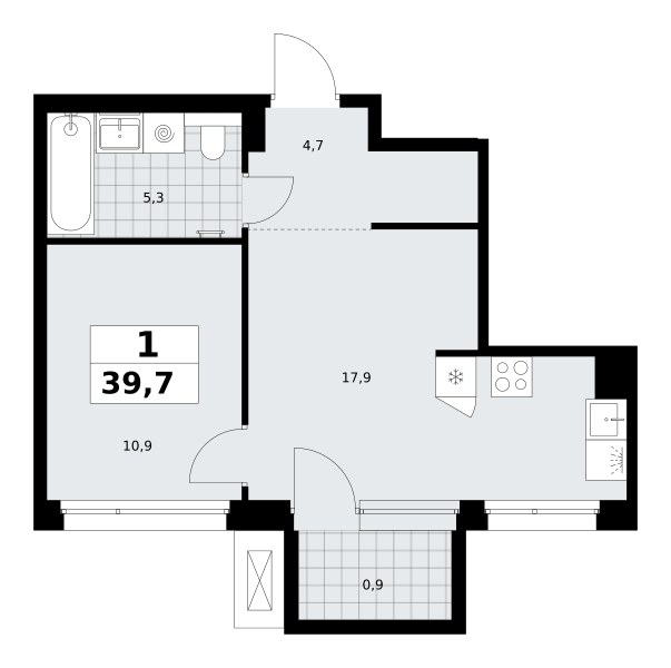 Планировка 39.7 м²