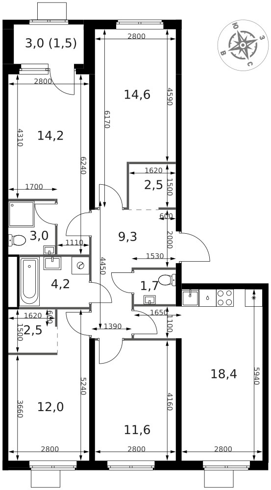 Планировка 95.5 м²