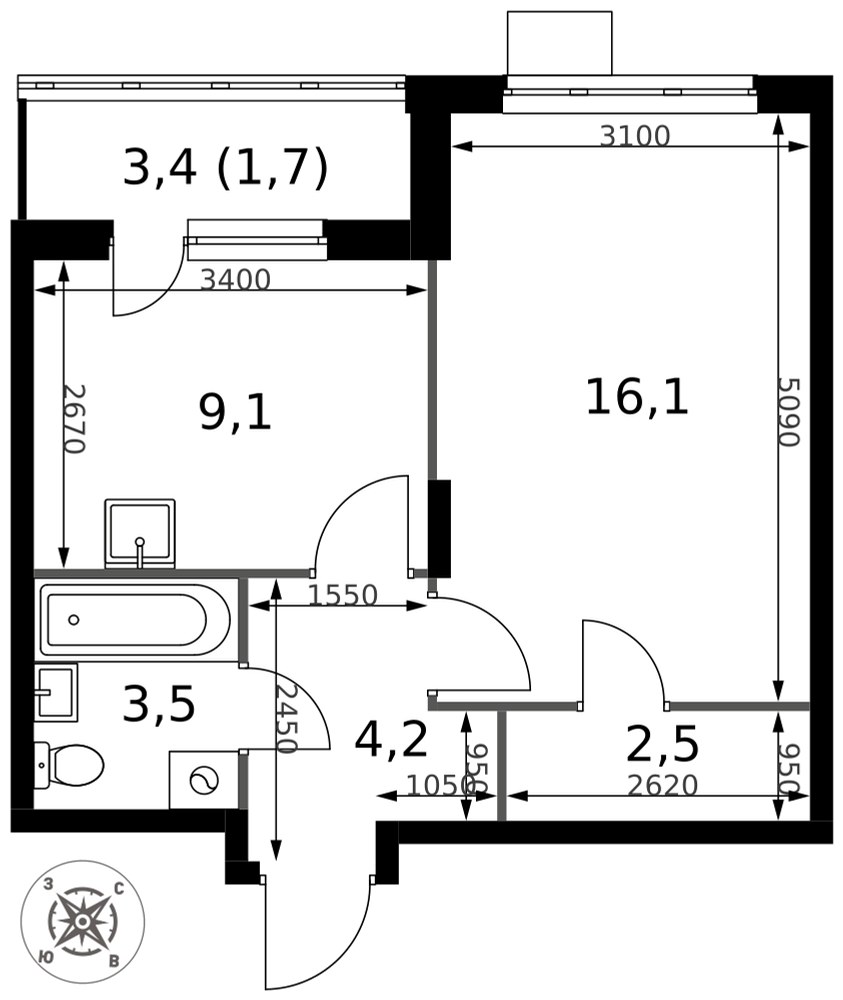 Планировка 37.1 м²